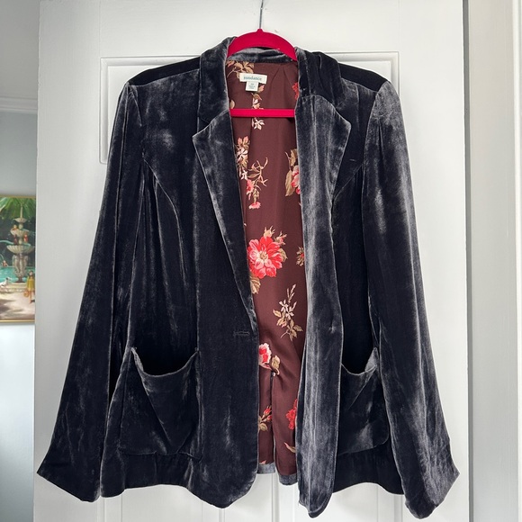 Sundance Beau Grey Velvet Boho Silk Blend Floral Inside Blazer in Size 10 - Picture 7 of 13